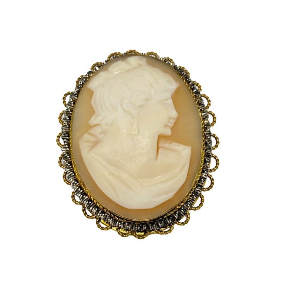 Vintage Cameo Pin Brooch Genuine Carved Shell Gold Gilded Setting Brooch Pendant - Picture 1 of 7
